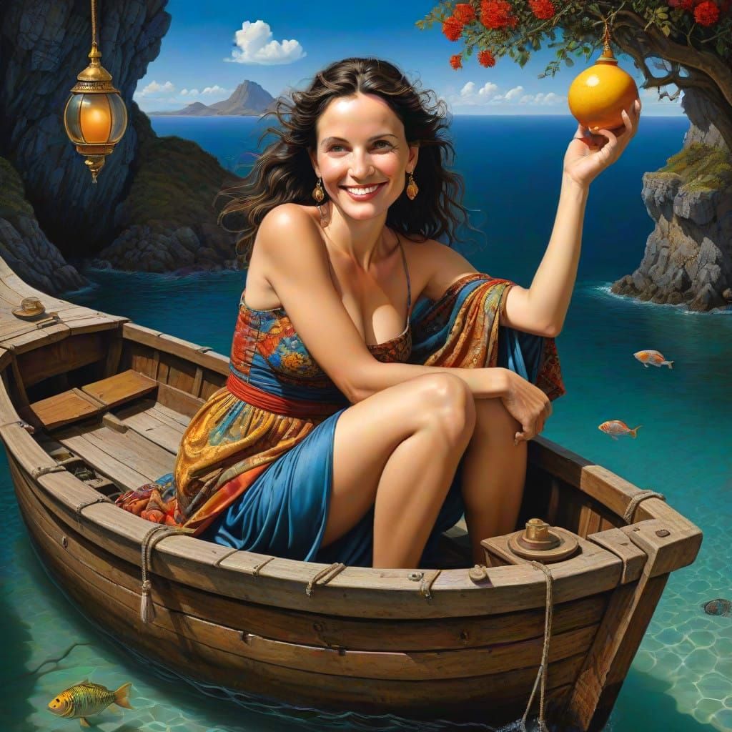 Surreal Portrait of a Happy Woman in Breathtaking Landscape