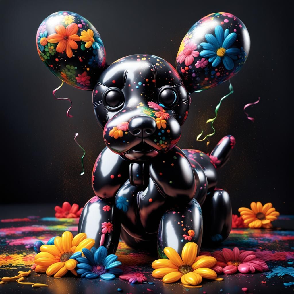 Balloon dog with flowers  by @Bri-Bunny225