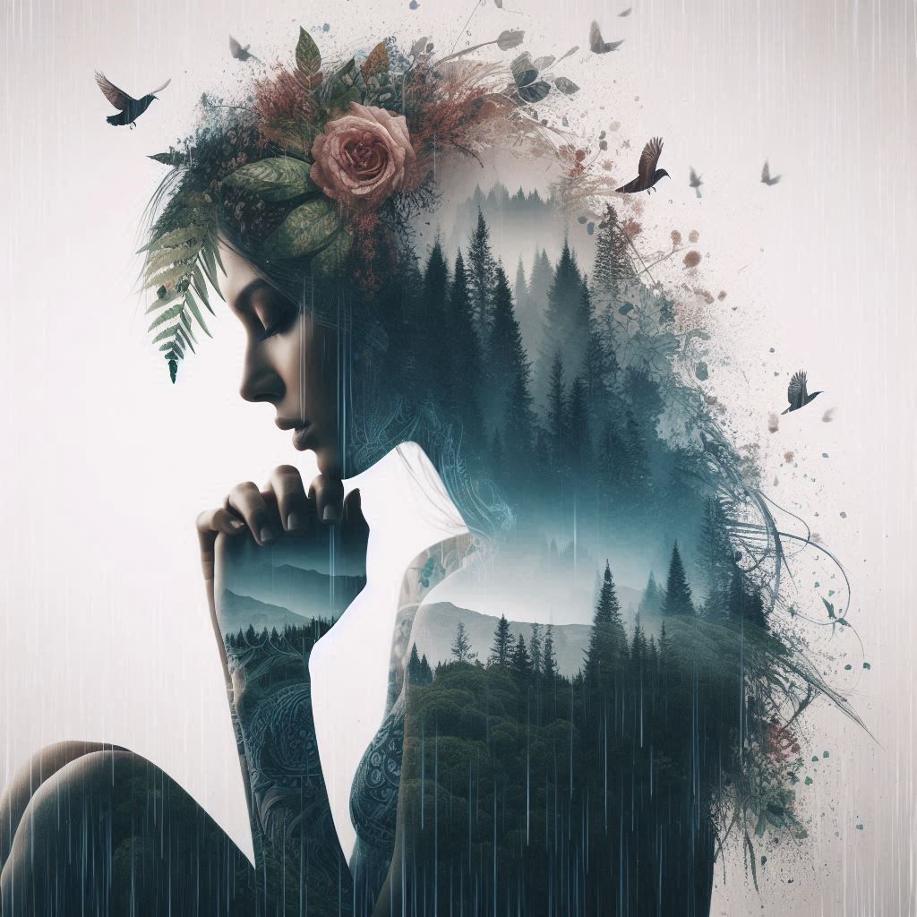 double exposure beautiful fantasy DALL-E 3 portrait landscap...