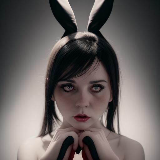 Naughty Bunny Women With Big Ears Wears Black Miniskirt And Black Garter And Red High Heels And 