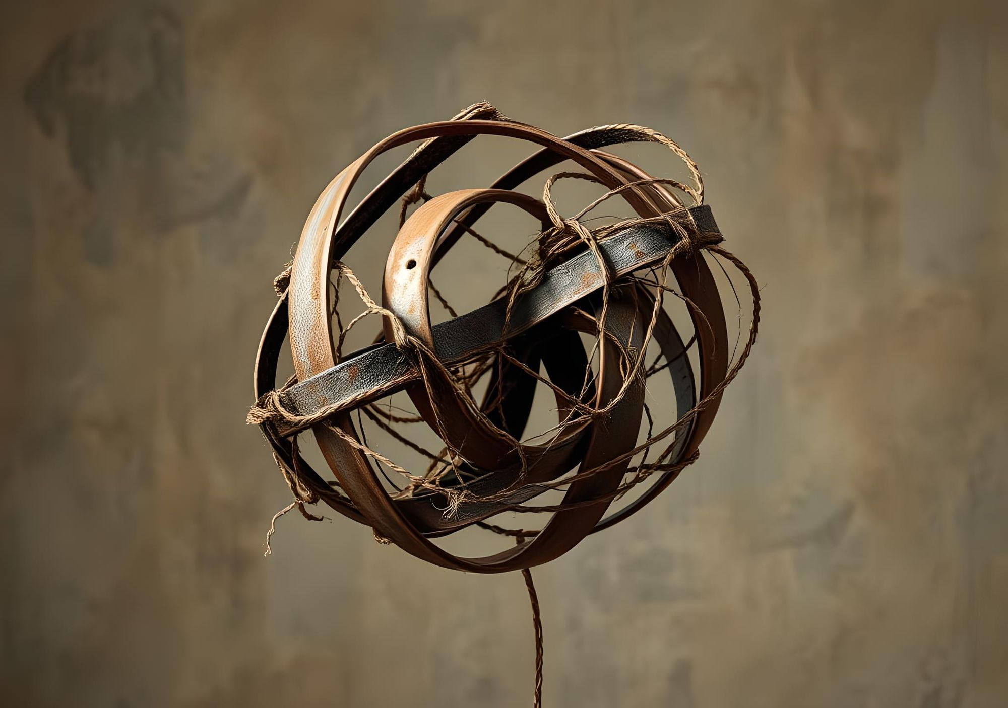 Abstract sculpture of metal and string