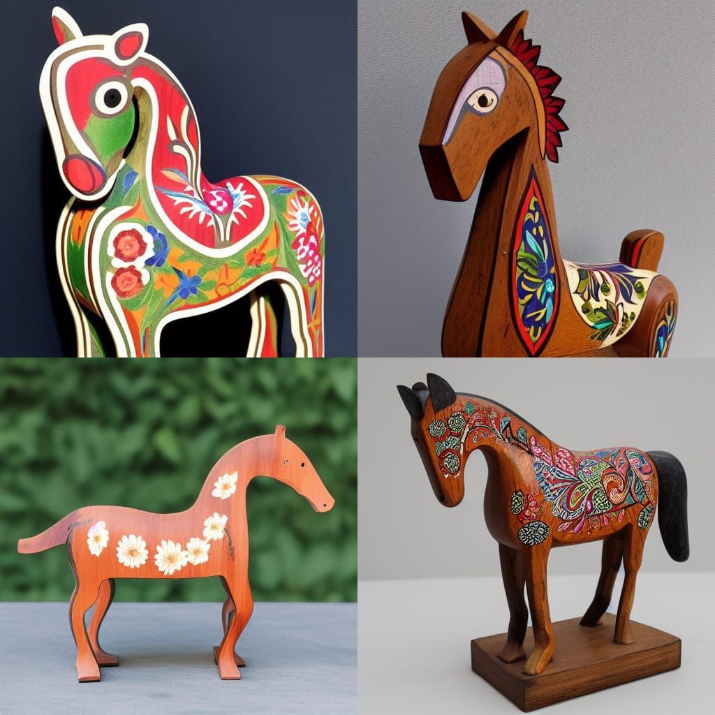 folk art wooden horse with floral pattern AI Generated Artwork