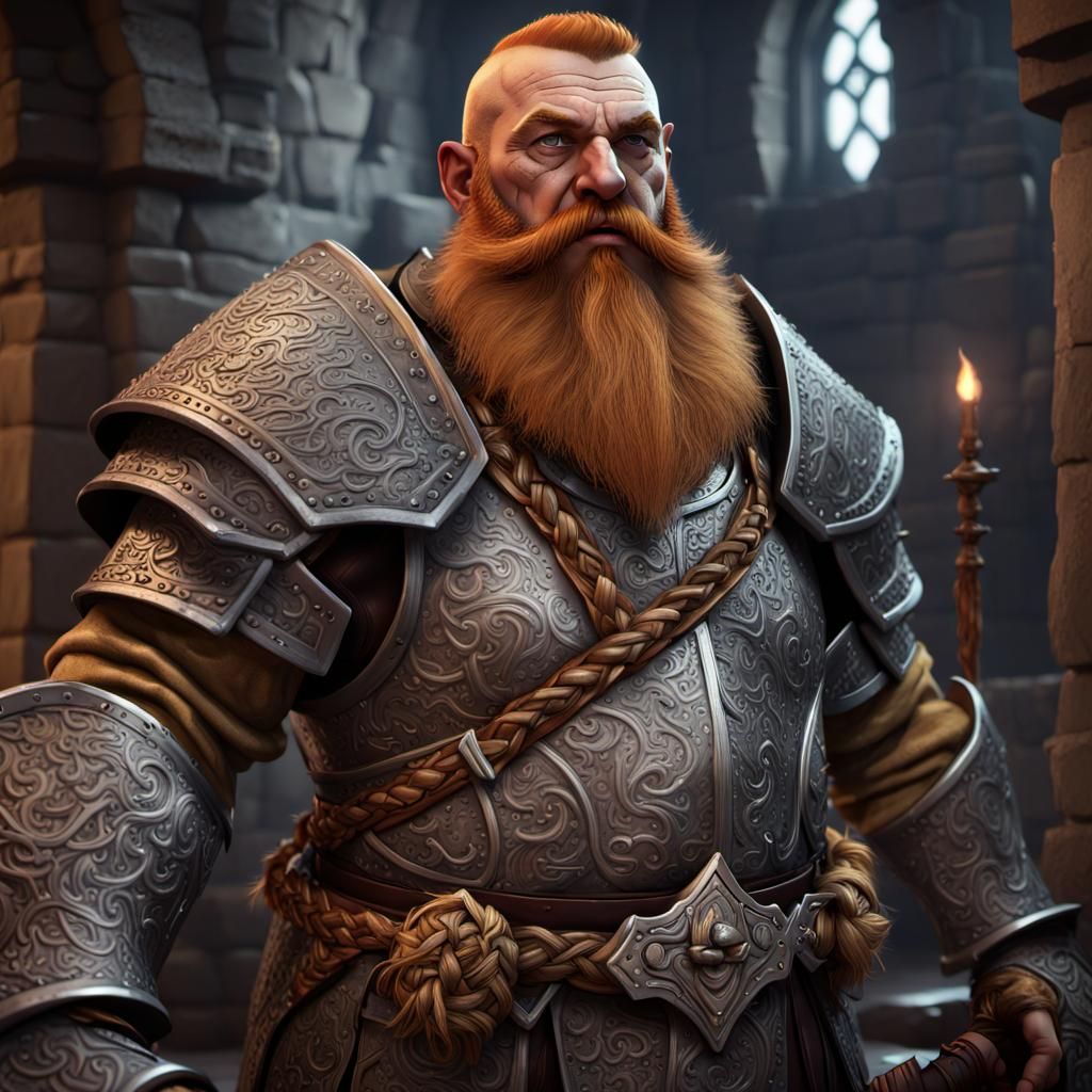 Dwarf of Mithral Hall, Armor, Battleaxe, Ginger, braided beard, dwarven ...