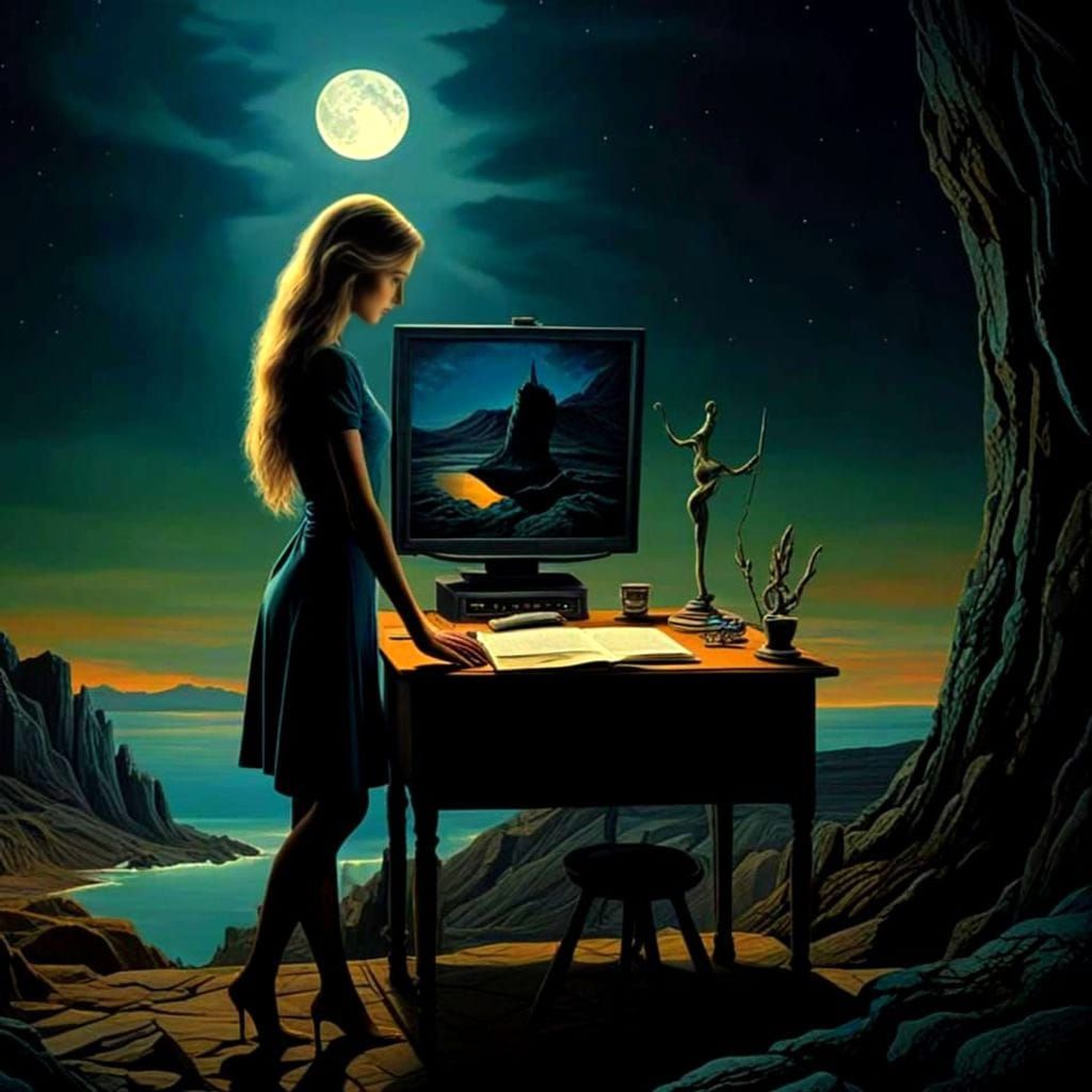 Surrealistic Landscape with Enigmatic Female Figure