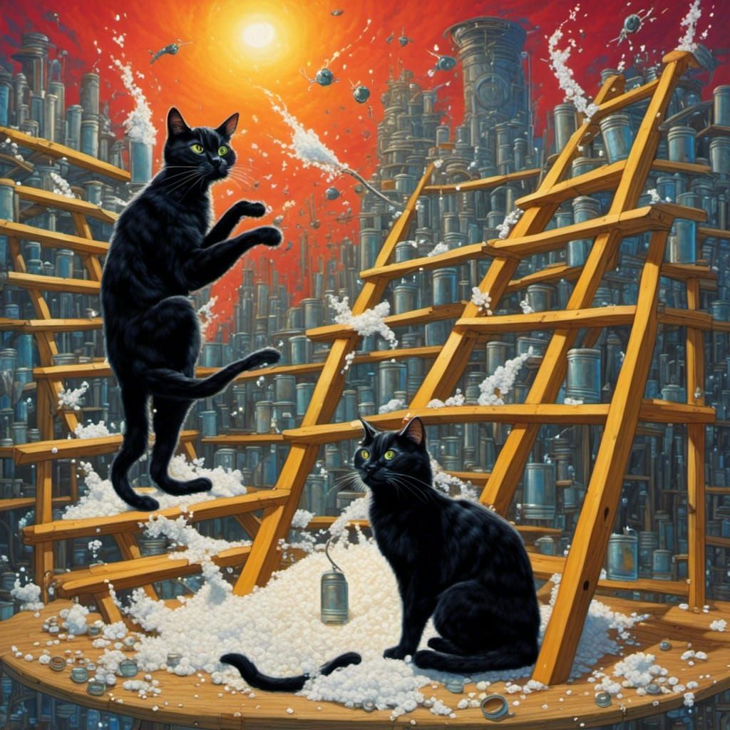 Large black cat <lora:RealAnthropomorphism:1.0> throwing sal...