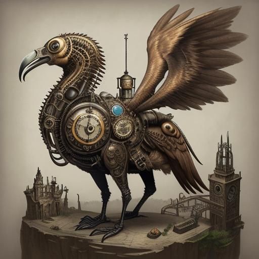 Dali and Vulture with Steampunk Engine