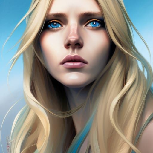 long blond hair, bright blue eyes, female - AI Generated Artwork ...