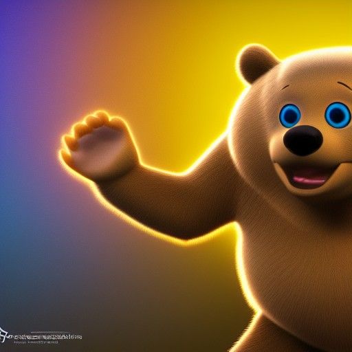 golden grizzly bear in blue shirt waving