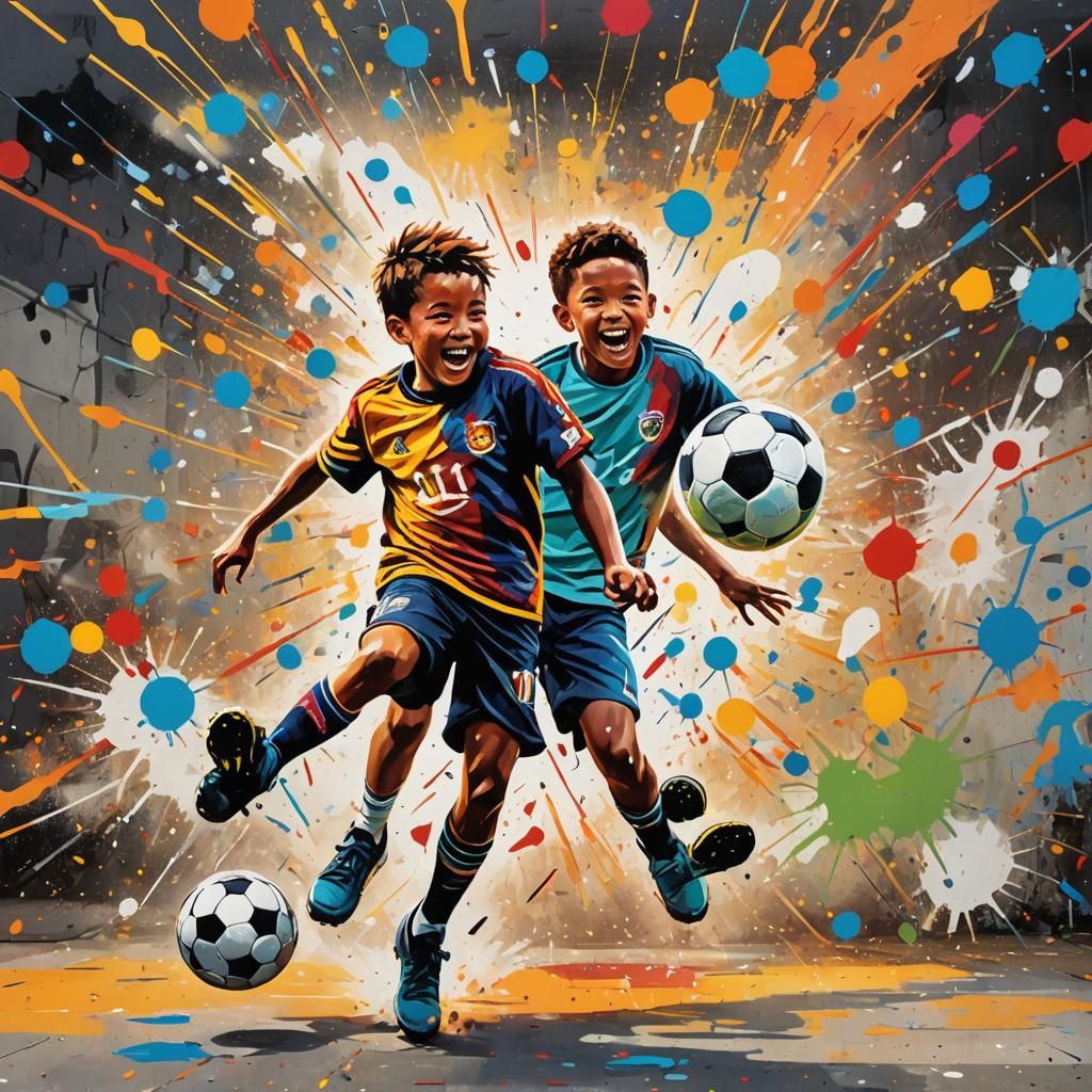 Happy Boy Scores Goal: Vibrant Street Art