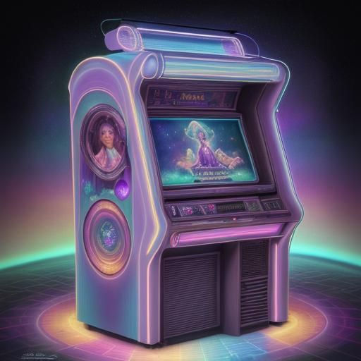 1980's retro jukebox with ethereal fantasy hyperdetailed mis...
