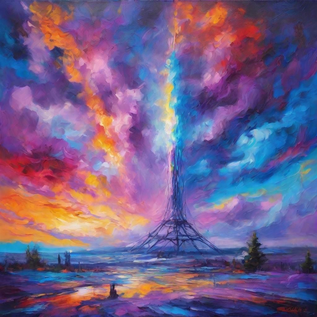 Futuristic Antenna in Surrealist Landscape Painting