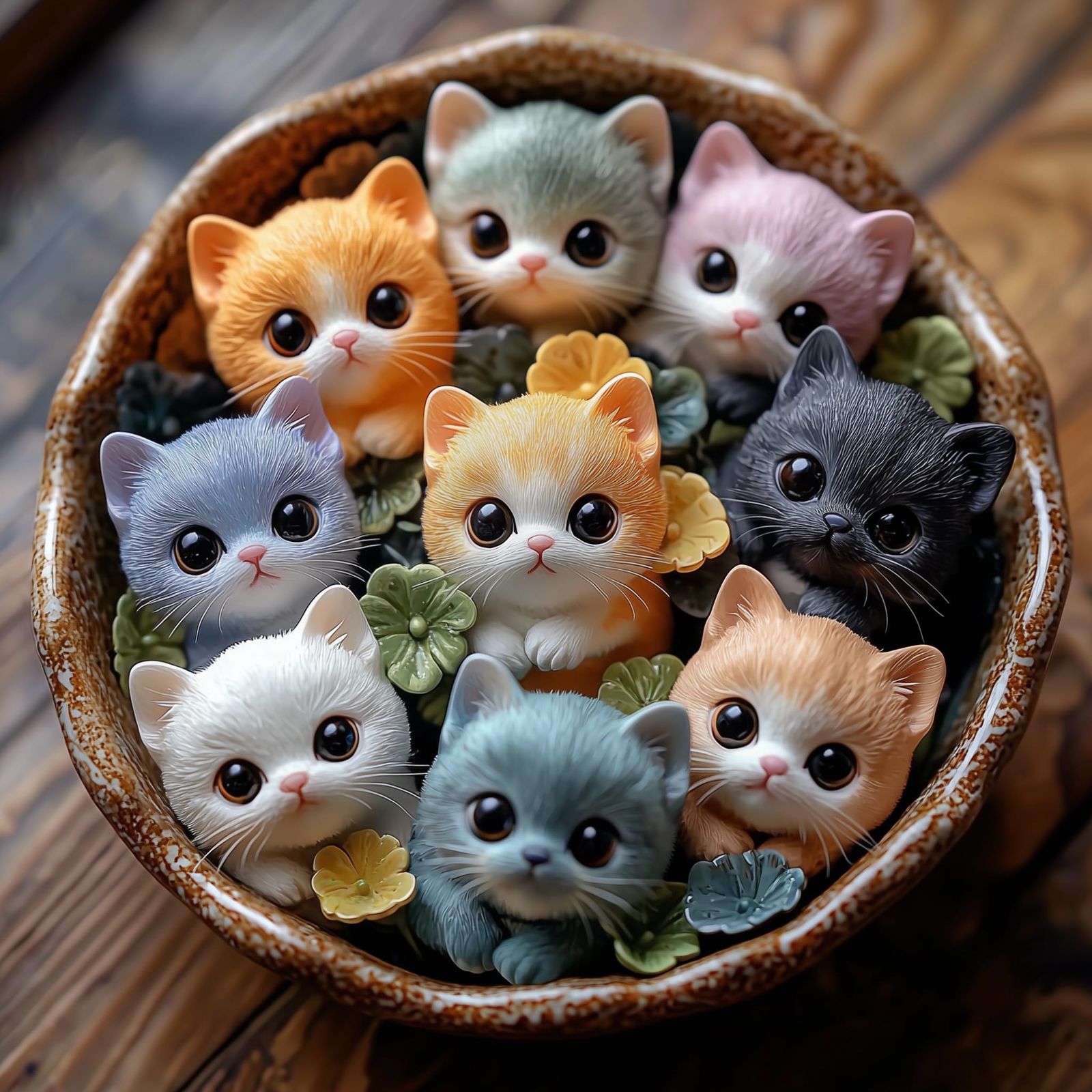 Bowl of Colorful Kittens
