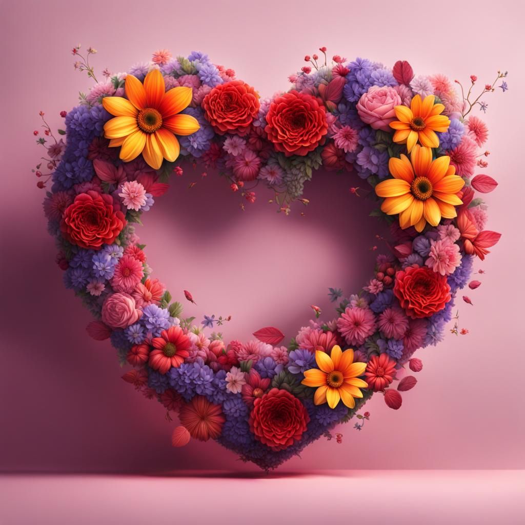 A flower wreath shaped as a heart
