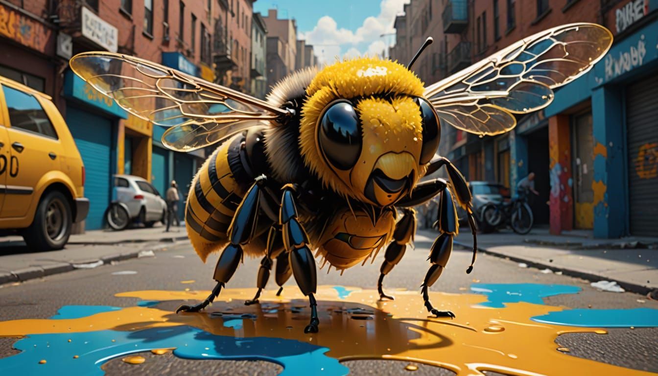 Vibrant Abstract Bee in Flight Macro Art