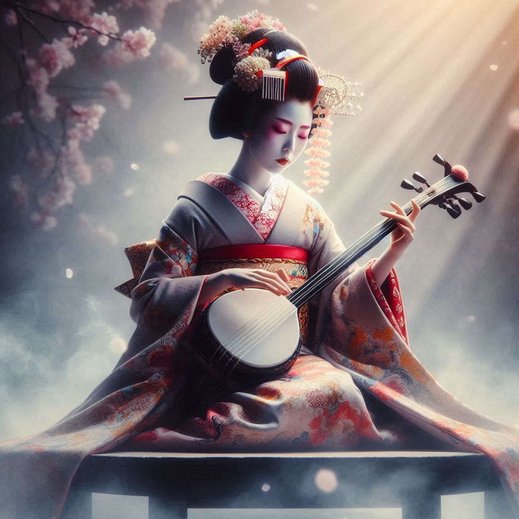 Geisha playing music (DALL-E 3)
