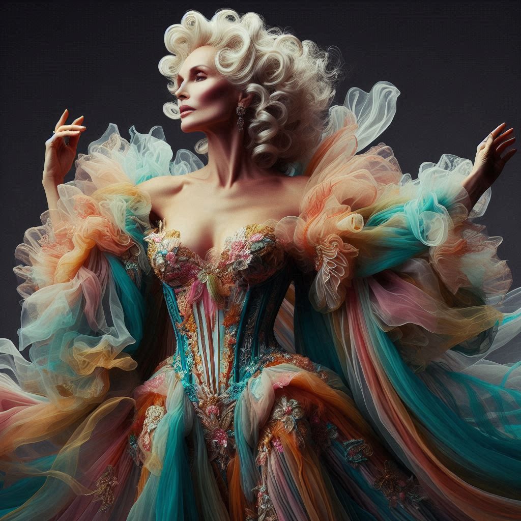 A statuesque, mature white woman with an air of 1980s glamour.