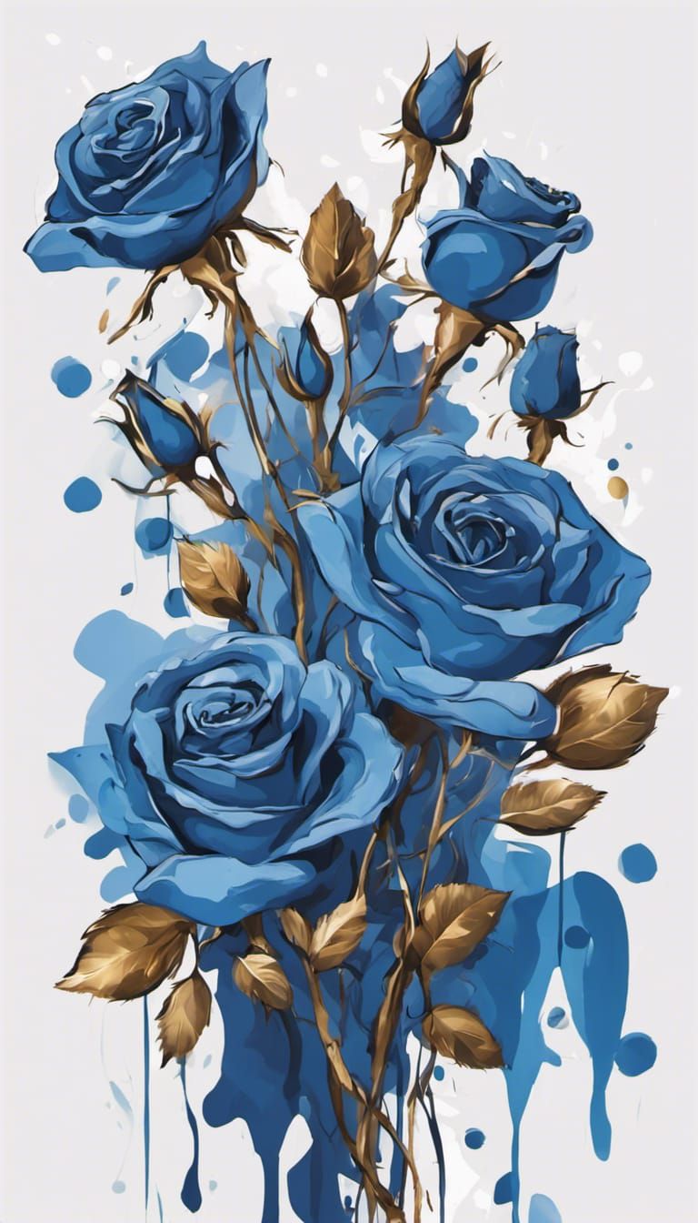 scattered blue roses falling in the air abstract art complem...