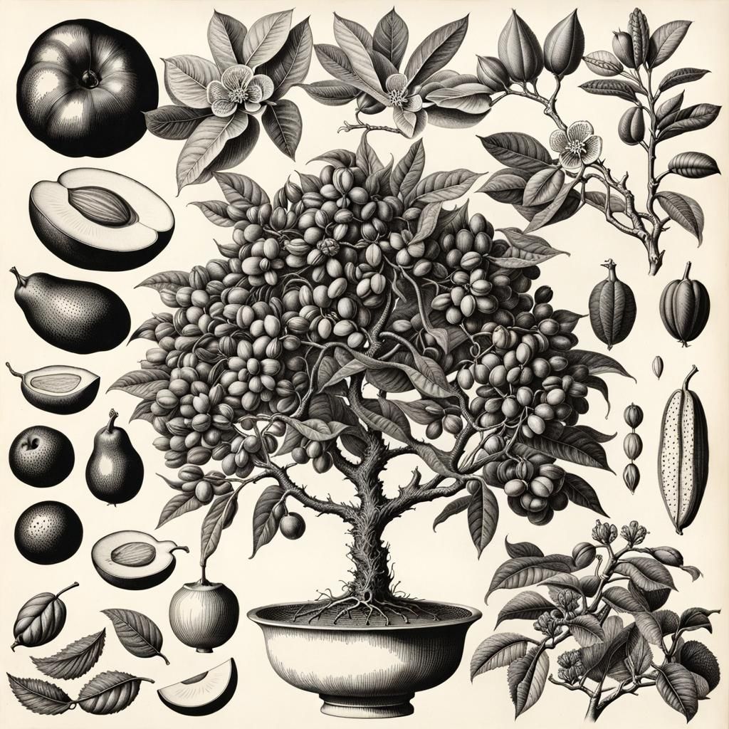 Insanely detailed pen and ink Botanical page representing va...
