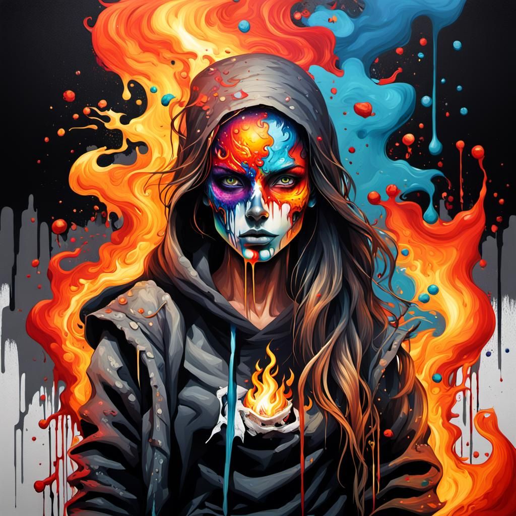 Woman death with fire in the eyes