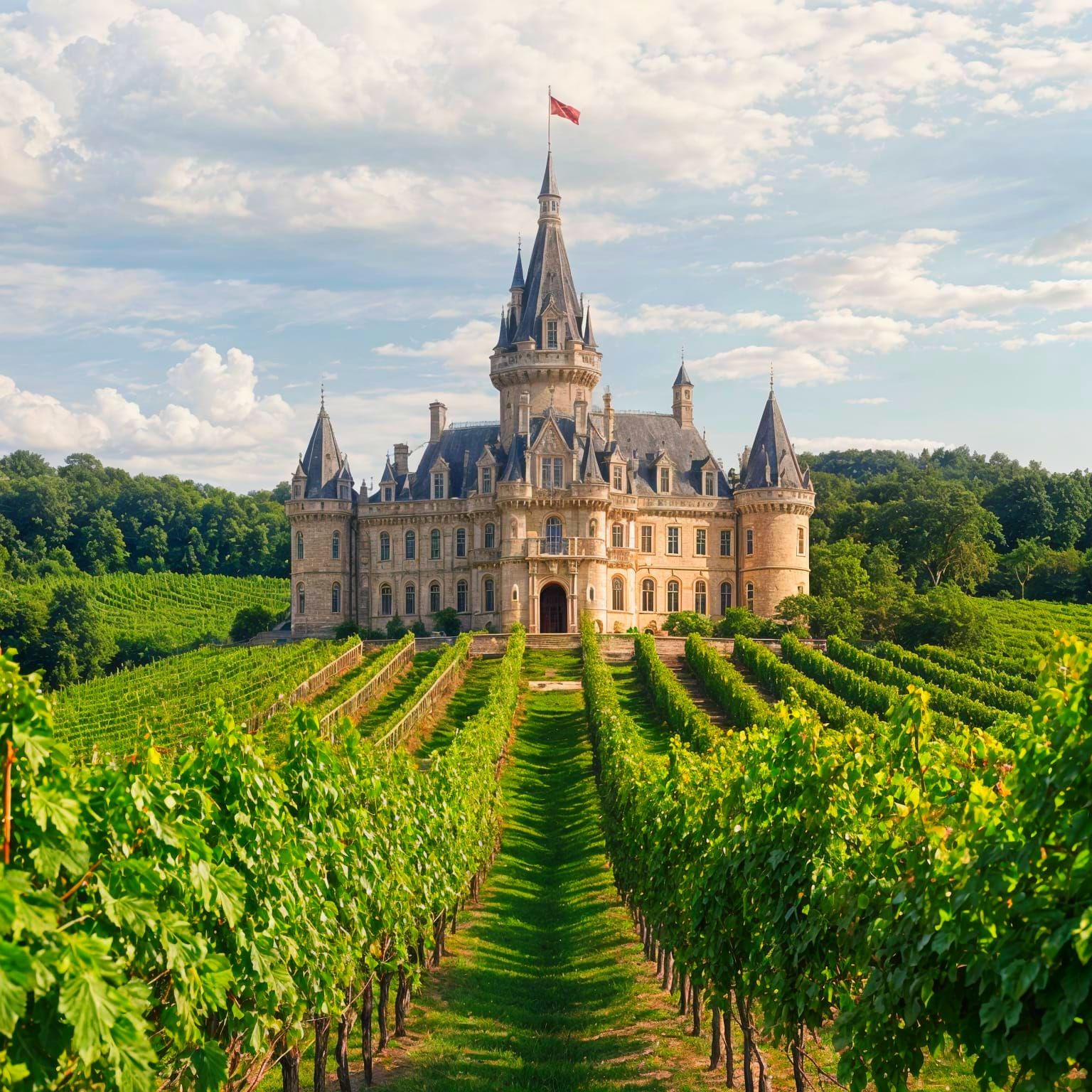 Castle Made of Vineyard Trees in Lush Landscape