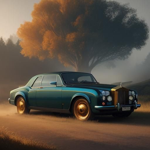 Boy Rides Rolls Royce in Dreamlike Landscape