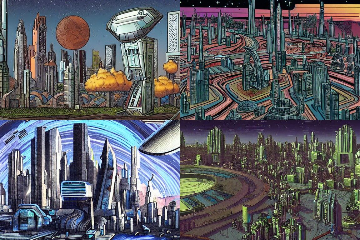 Sci-fi city in the style of Primitivism
