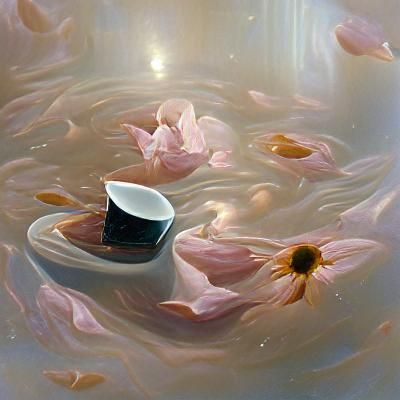 Milk in a tea cup with petals floating in it