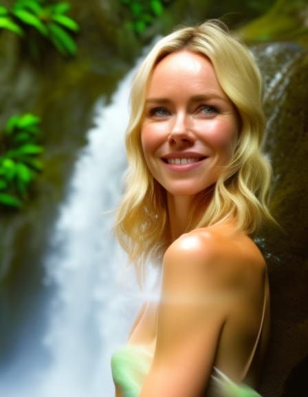 Naomi Watts Bathing in a Waterfall 