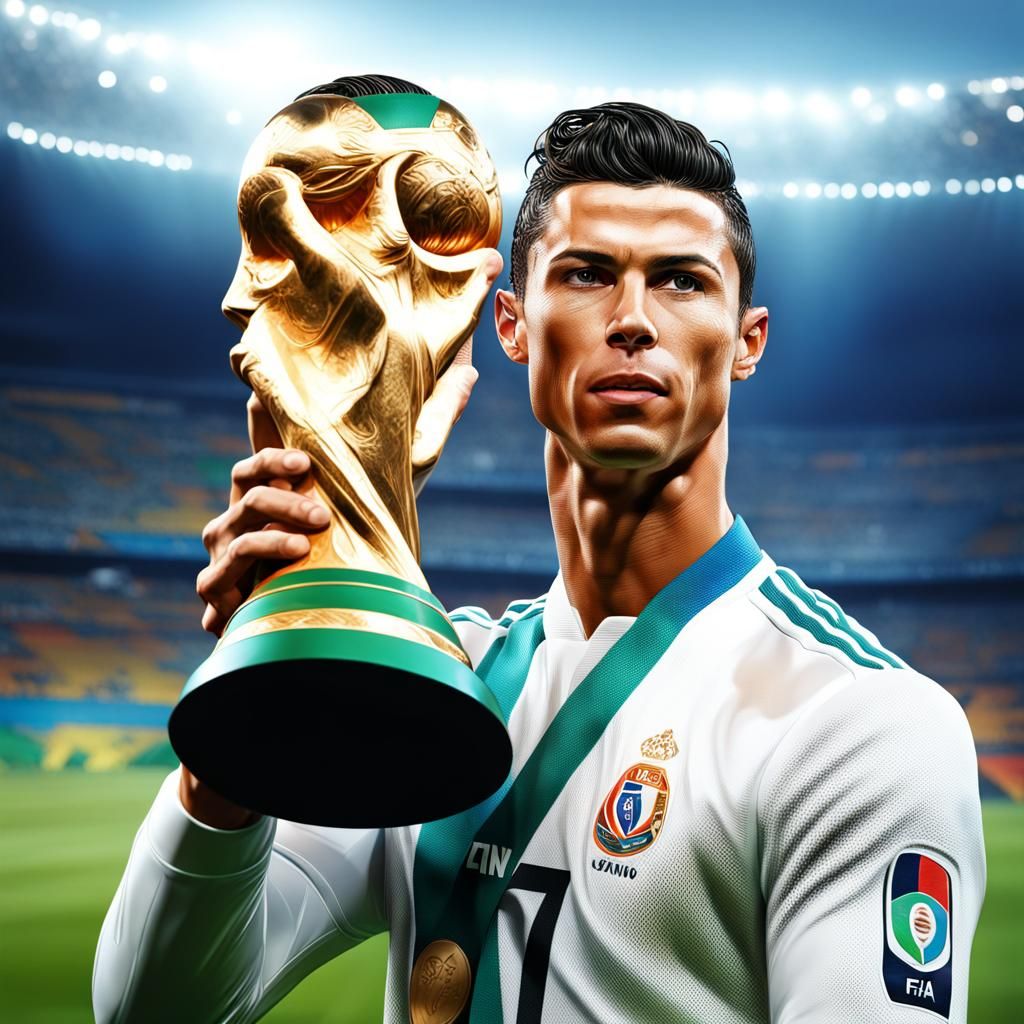 Portrait of Cristiano Ronaldo holding the FIFA World Cup - AI Generated ...