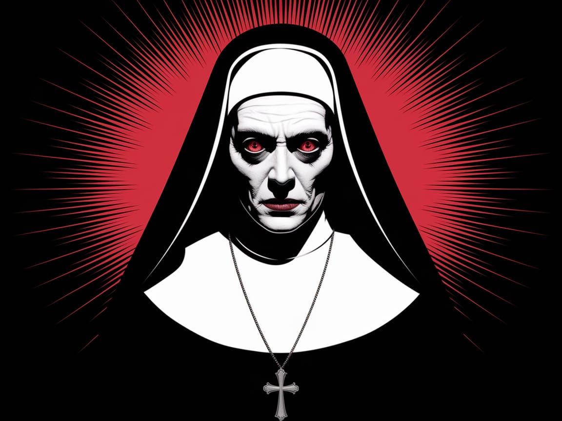 Demonic Nun Portrait in Beksiński Giger Style