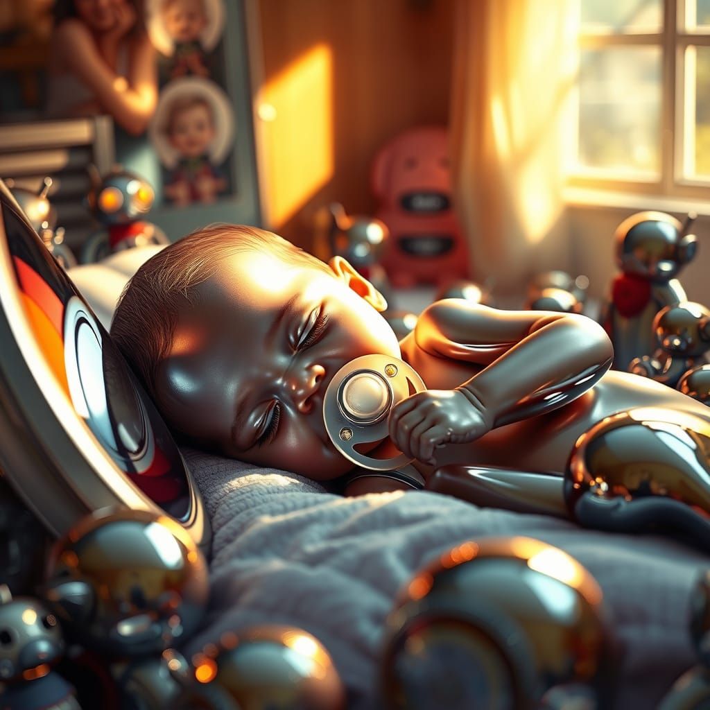 Chrome Baby with Mother Reflection, Matte Painting