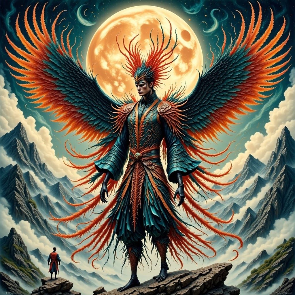 Humanoid bird man, tengu, full body <lora:Organic Armor V1:1.0> 