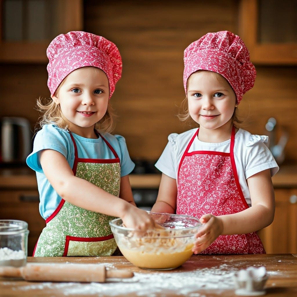 Two Adorable Sisters in a Bright Kitchen
