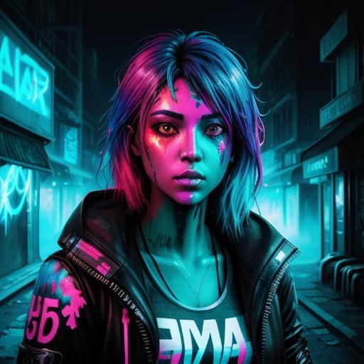 A hyper realistic girl in a bioluminescent post-apocalyptic city - AI ...