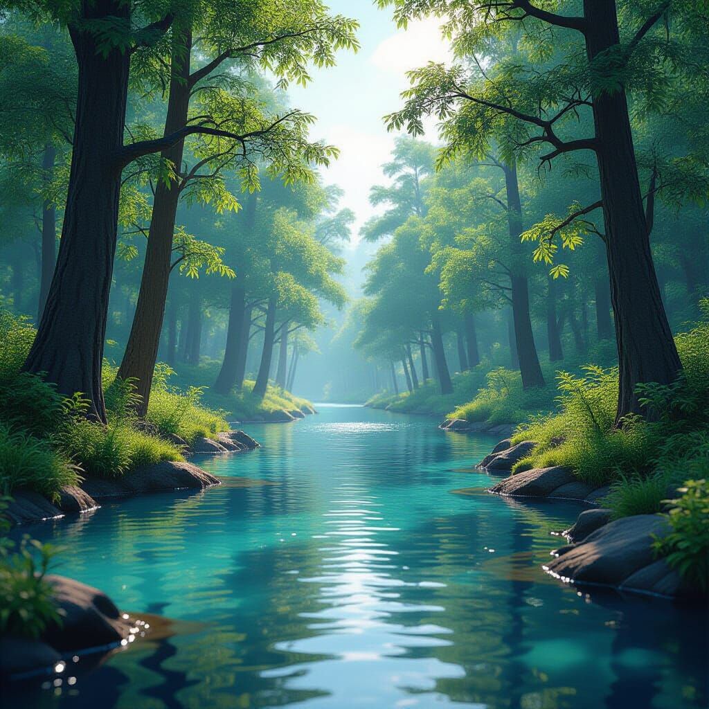Serene river in a summer forest   by @Ryota Muranaka