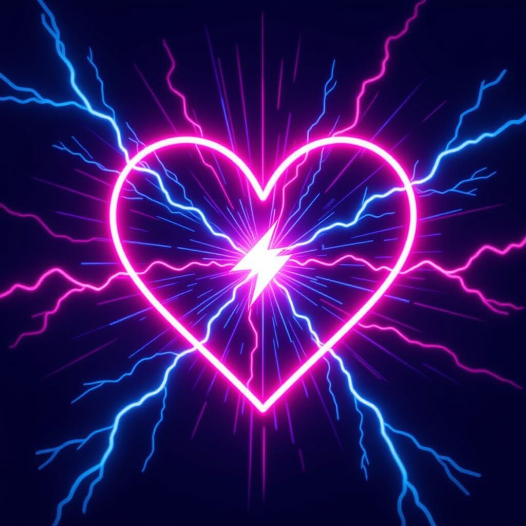 Neon Heart with Electric Lightning Bolts in Cyberpunk Style
