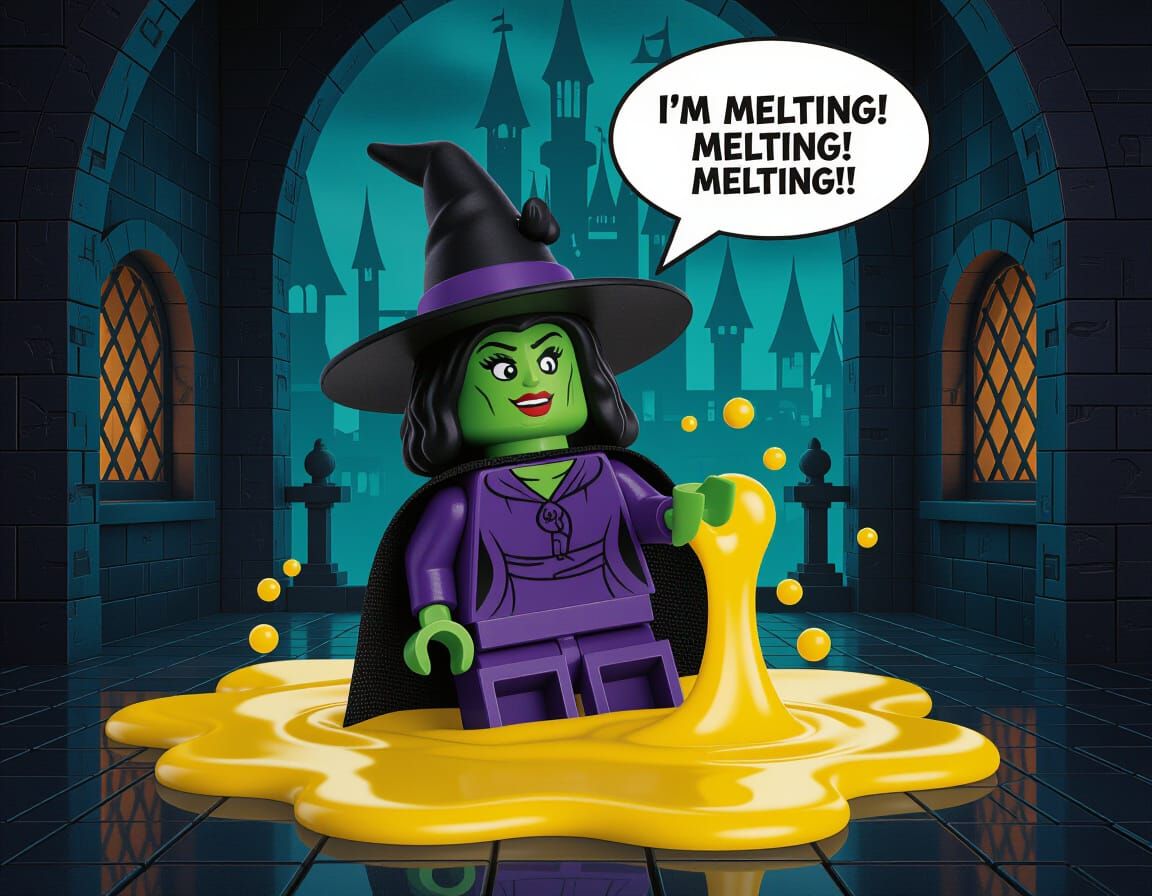 Lego scene from the wizard of oz with the wicked witch of the west sinking into the floor saying “I’m ...  by @PrincessJoySparkles