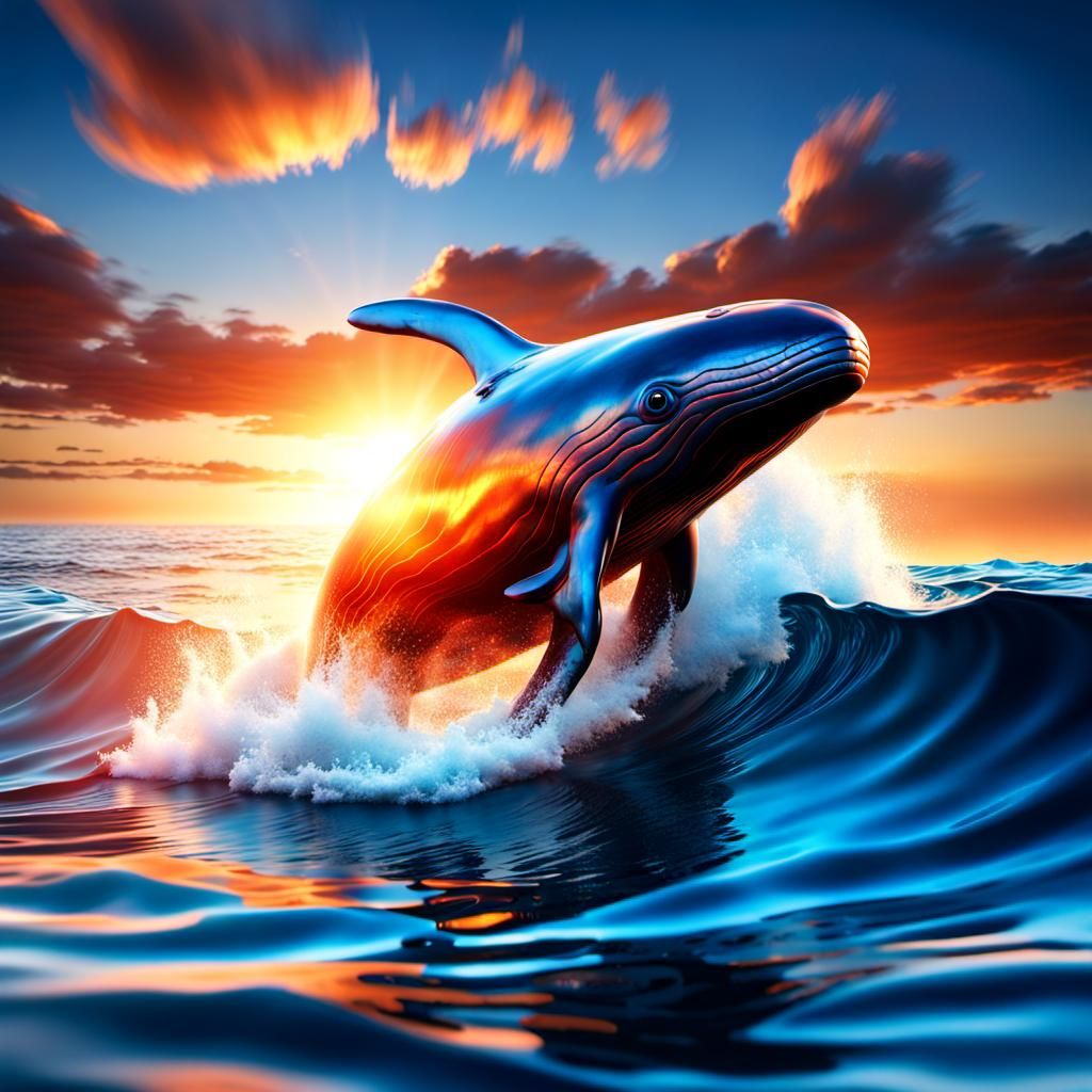 whale rising from the blue ocean