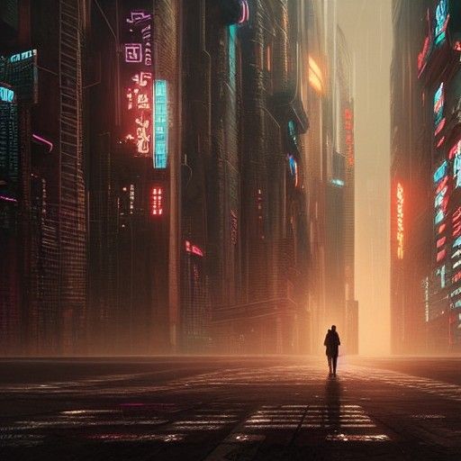 lonely wanderer in cyberpunk city