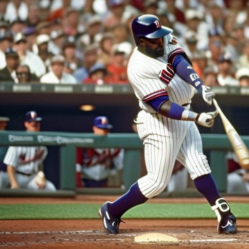 #34 Kirby Puckett of the Minnesota Twins baseball team hitting a ...