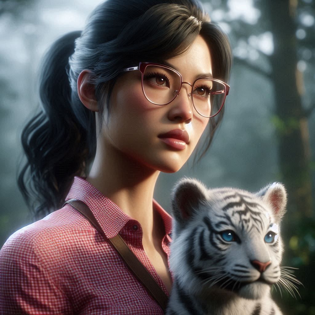 Titaness Kitana taking care of a white tiger cub