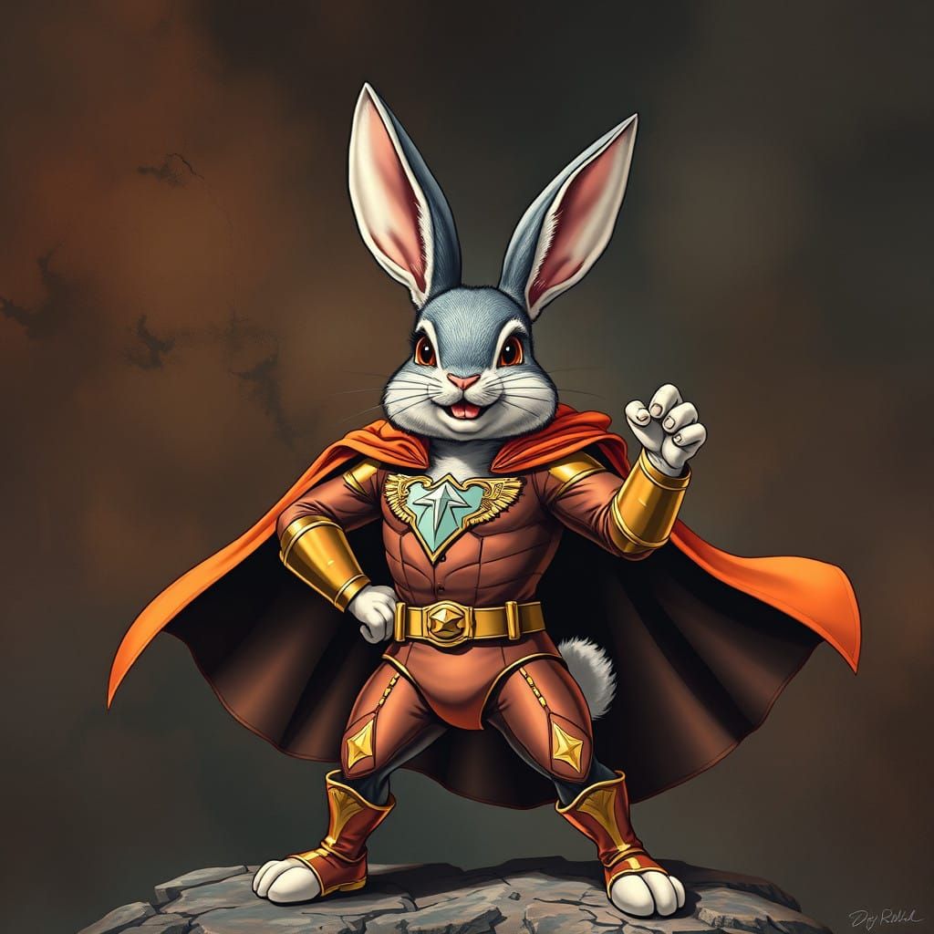 Vintage-Style Comic Book Hero Bunny in Dynamic Pulp Fiction...