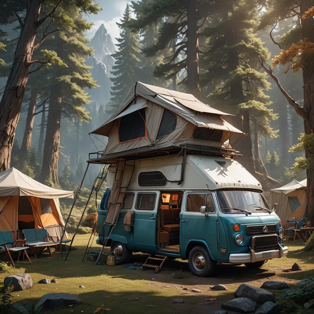 Van with camper tent attached  by @AlgorithmicArtist