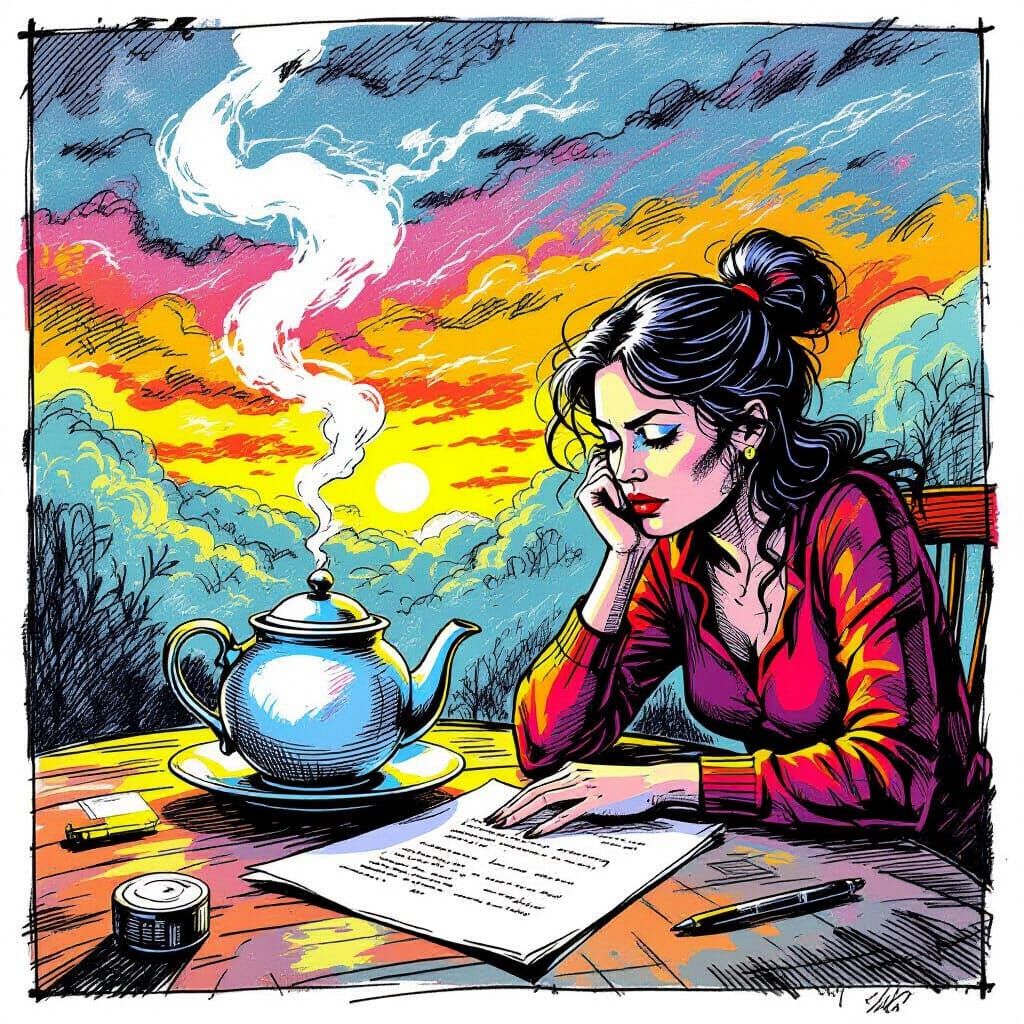 Ominous Teapot Stalks Janice in Grungy Scratch Paper Etching