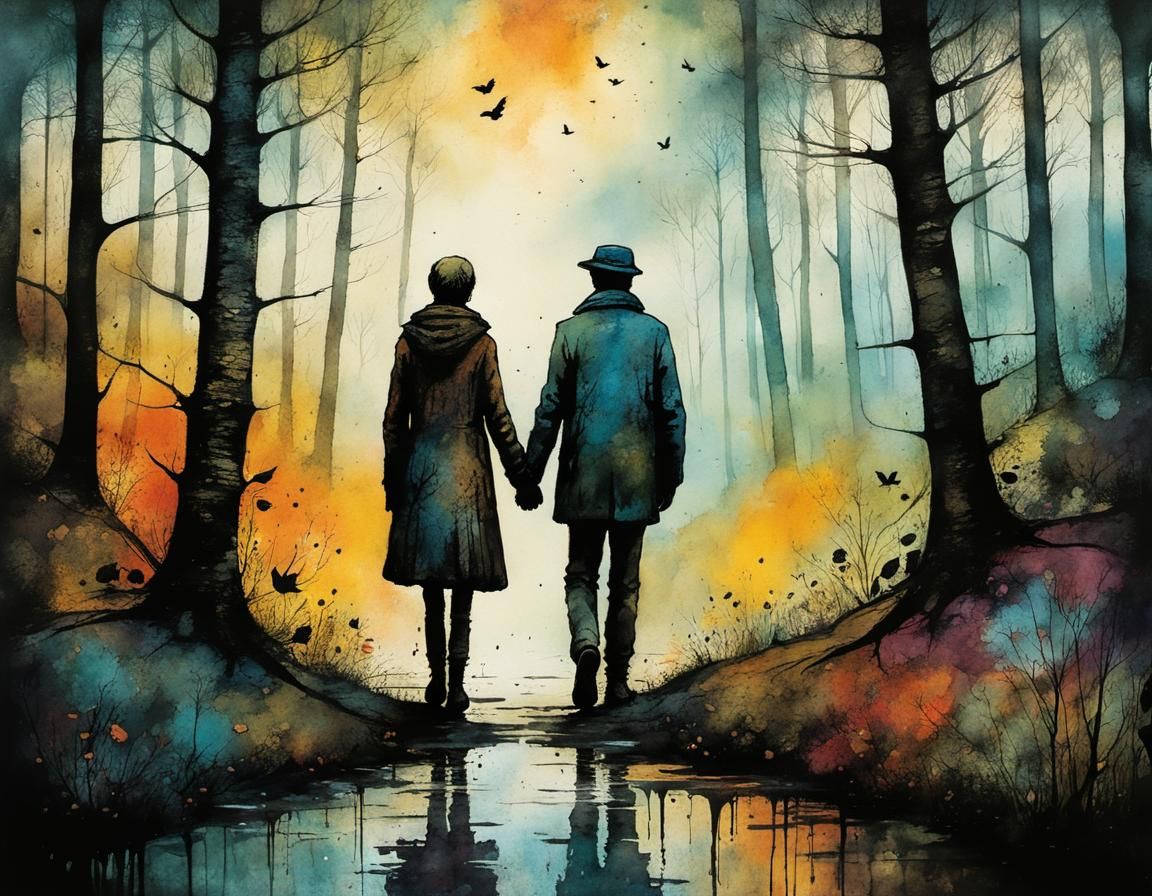 two friends holding hands in the forest  by @Amy 