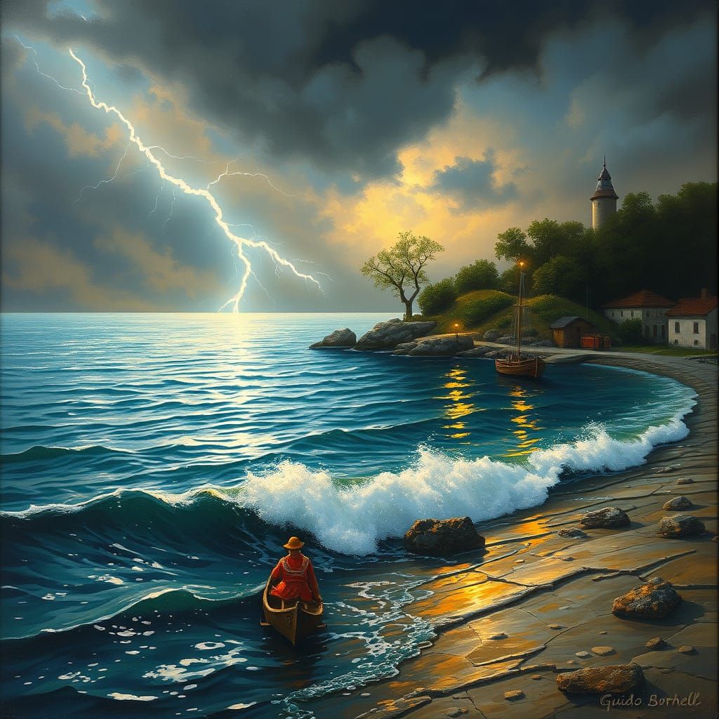 Fantasy Tolkien-like elven calligraphy poem script over a Ukiyo-e inspired fantasy landscape.