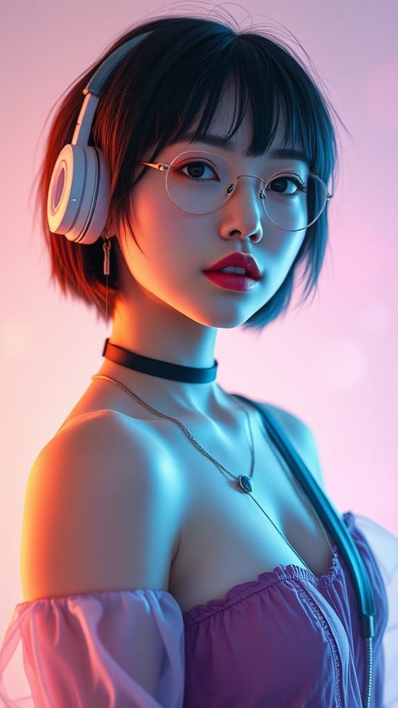 Surreal Asian Woman in Yami Kawaii Cyberpunk Style