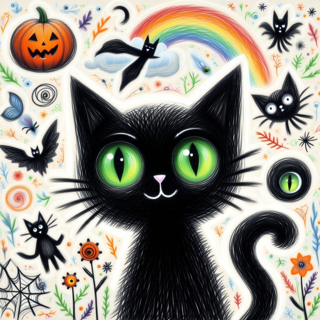 <lora:Black Cat Spooky:1.0> Kid's Drawing of a Black Cat