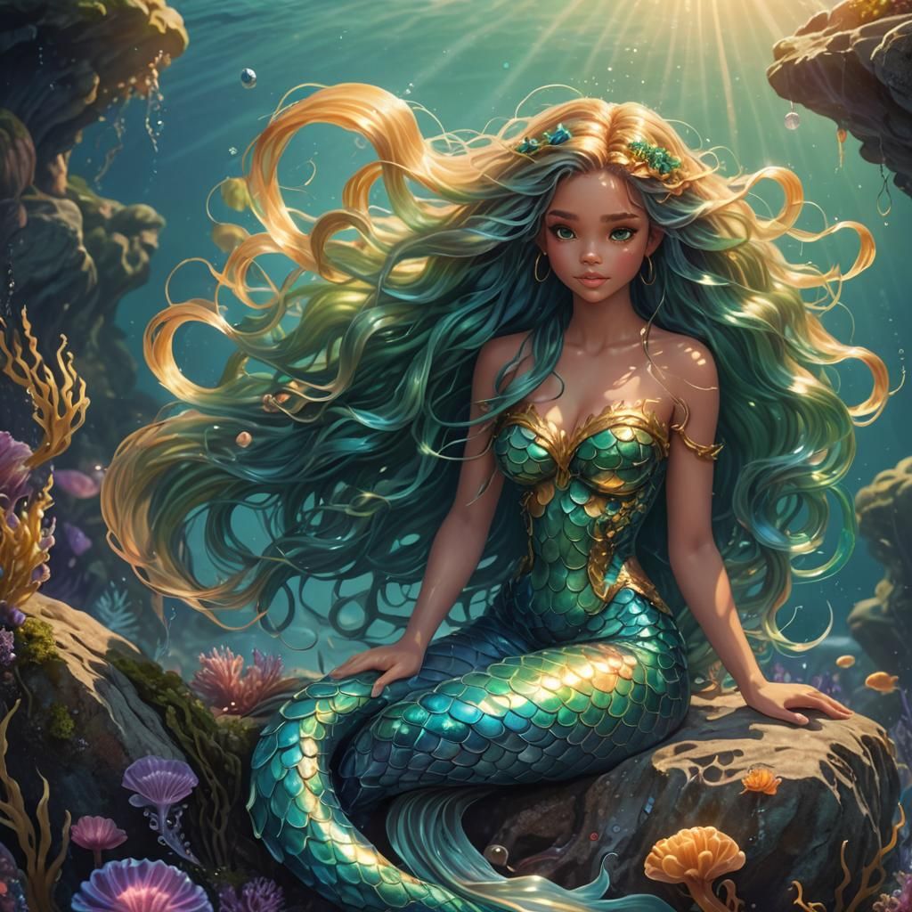 Mermaid Undersea Fantasy Illustration in Vibrant Colors
