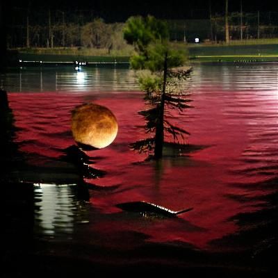 Crimson moon over a lake